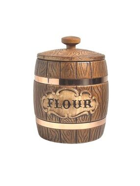 Vintage Treasure Craft Flour Barrel Canister with Lid - Made in USA